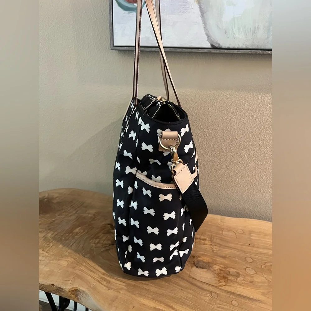 Kate Spade Black and White Baby Bag with Bow Pattern
